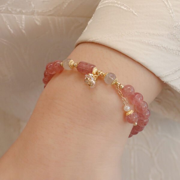 【Love and Soothing】Strawberry Quartz Bracelet with Moonstone Crystal - Image 3