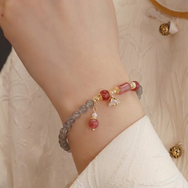 【Love and Peace】Moonstone Bracelet with Strawberry Quartz - Image 2