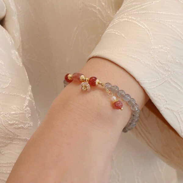 【Love and Peace】Moonstone Bracelet with Strawberry Quartz - Image 3