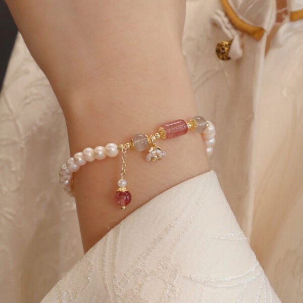 【Purity and Love】Natural Pearl Bracelet with Strawberry Quartz - Image 2