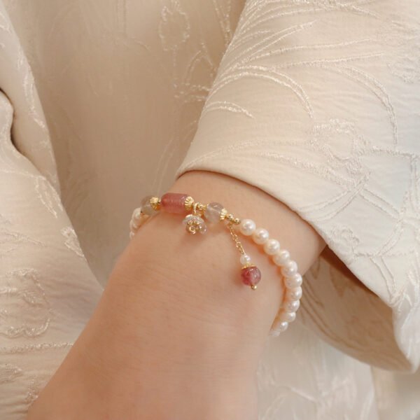 【Purity and Love】Natural Pearl Bracelet with Strawberry Quartz - Image 3