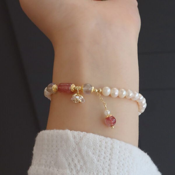 【Purity and Love】Natural Pearl Bracelet with Strawberry Quartz - Image 4