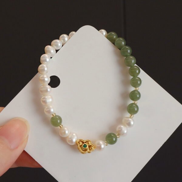 【Auspiciousness and Purity】Pearl Bracelet with Auspicious-cloud-shaped Hetian Jade - Image 3